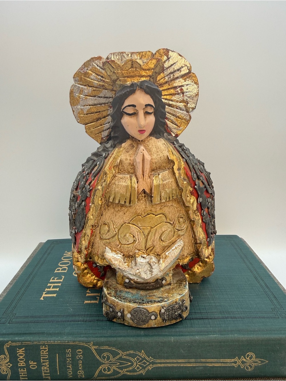 Vintage VIRGIN Mary with MILAGROS, Madonna Wood Statue
